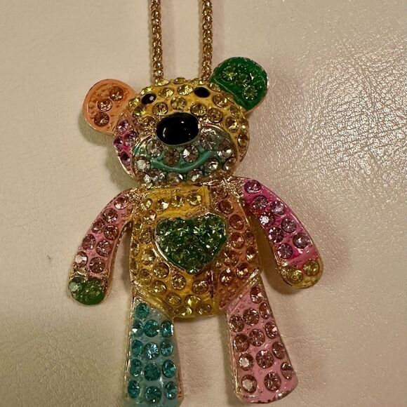 Betsey Johnson Jewelry - Betsey Johnson multi color, rhinestone Teddy Bear necklace.